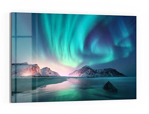 DEQORI Glas-Magnettafel | 60x40 cm groß | Motiv Das Nordlicht der Lofoten | Memo-Board aus Glas | Magnetboard inkl. Magnete, Stift & Tuch für Küche & Büro | Tafel magnetisch & beschreibbar
