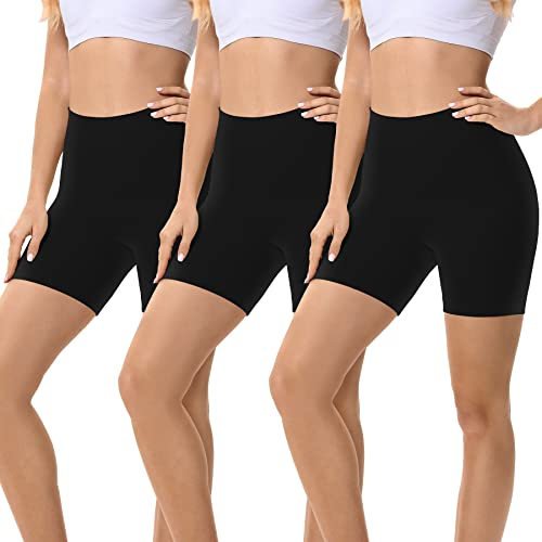 FALARY Radlerhose Damen Kurze Leggings Sporthose Boxershorts Hotpants Sportshorts Kurz Hose Unter Kleid Täglich Tragen Schwarz 2XL