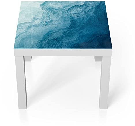 DEQORI Glastisch | weiß klein 55x55 cm | Motiv Aufgewühlte Wellen | ausgefallener Beistelltisch aus Glas | Hochglanz Couchtisch fürs Wohnzimmer | moderner Couch Tisch mit Design