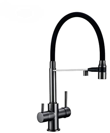 Küchenarmatur Mit Brause Ausziehbar, Messing 3 Wege Küchenarmatur Mit Wasserfilter System, Mischbatterie Schwarz Schlauchmontage Ausziehbare Doppeldüse Wasserhähne für Küchen,Gunmetal grey