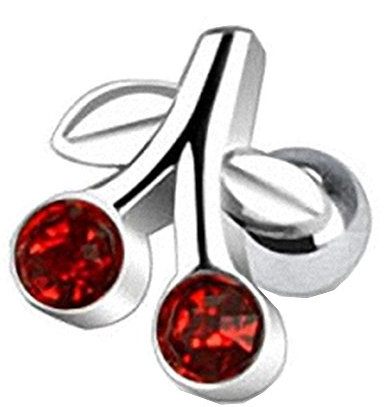 Taffstyle Piercing Stecker Kirschen Glitzer Zirkonia Kristall Flach Ohr Cartilage Tragus Helix Ohrpiercing Knorpel Barbell Stab mit Kugel Silber Rot
