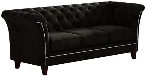S-Style Möbel Noah Sofa 3-Sitzer Chesterfield-Sofa für Wohnzimmer Lounge Couch mit Holzfüßen Möbel Freistehende Polster Sofas & Couches Couchgarnitur Schwarz 222 x 82 x 79