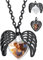 Custom4U Damen Engelsflügel Medaillon Halskette Schwarz Kupfer Memorial Herz Schutzengel Flügel Kettenanhänger mit Foto Medaillon Amulett Schwarz zum aufklappen Geschenke für Muttertag Geburtstag