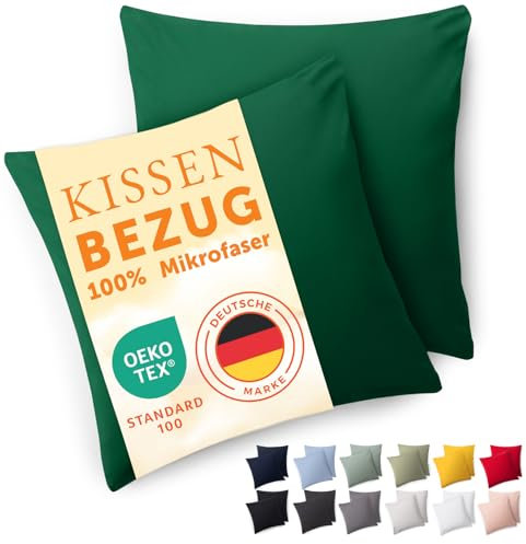 Blumtal Kissenbezug 60 x 60, 2 Stück - Oeko-TEX zert. Kissenbezüge 100% Mikrofaser in extra weich & waschmaschinenfest - Bezug Kissen 60x60 Dunkelgrün