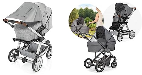 reer ShineSafe Premium Sonnensegel und Schlummertuch für den Kinderwagen & Universal Insektenschutz für größere Babywannen, passend für Kinderwagen, Buggys, Sportwagen, Schwarz, extra groß, 87021