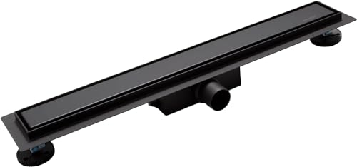 BALNEO Caniveau de Douche, Caniveau 110 Noir, Siphon de Sol en Acier Inoxydable, Bas 52mm, avec Grand Tamis, Deux Côtés avec Panneau ou Carrelage, Duplex Next 2en1