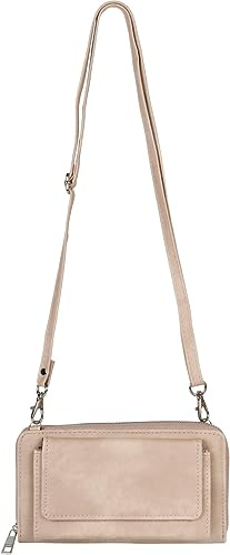 styleBREAKER Damen Handy Geldbörse mit Schultergurt und RFID Kartenhülle | Crossbody Umhängetasche mit Handyfach Reißverschluss Clutch 20x11 cm, Farbe:Taupe