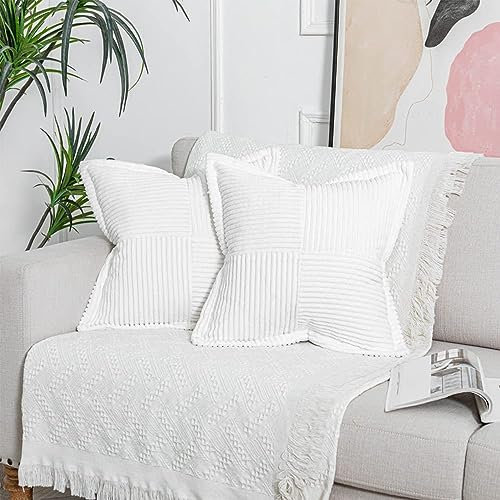 NSXIN Kordsamt Kissenbezug Weiche Kissenhülle 2er Set Dekorative Sofakissen Couchkissen Dekokissen Moderne Zierkissenbezug Kuschelkissen für Schlafzimmer Wohnzimmer (Reines Weiß,45x45cm)