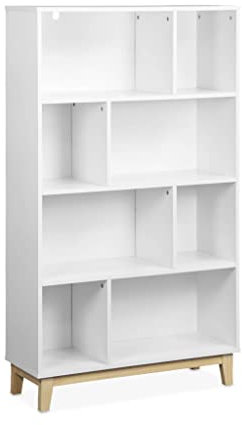 Alice's Home - Bibliothèque scandinave Blanche. étagère asymétrique - Floki - Pieds en Bois de Sapin. 4 étagères. 8 Compartiments. 80x30x138cm