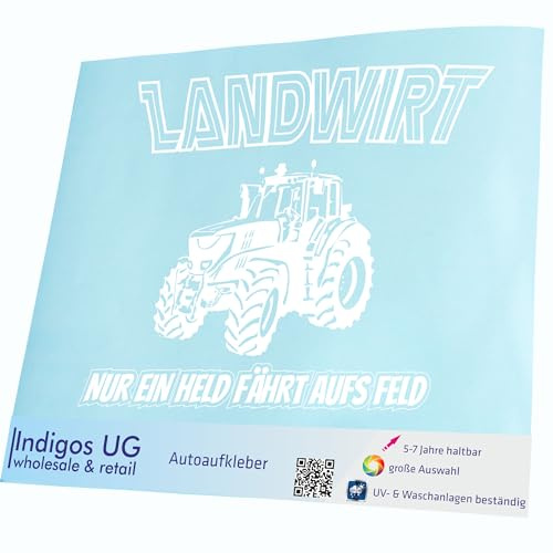 INDIGOS UG Auto Aufkleber Nur EIN Held fährt aufs Feld - Landwirt Bauer Traktor - weiß 200x154 mm - Selbstklebender Sticker für Auto, Fenster, Bus oder LKW - Tuning