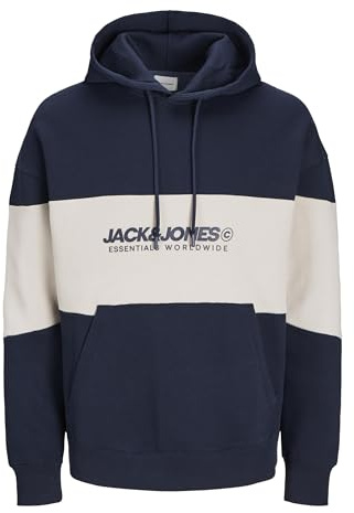JACK & JONES Men's Jjelegacy Sweat Hood Noos Sweatshirt, Navy Blazer/Detail: Blocking, L
