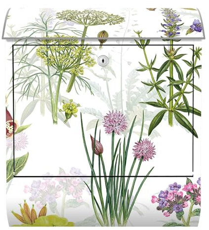 Arcondo Design Briefkasten mit Motiv und Zeitungsfach Vintage Kräutergarten