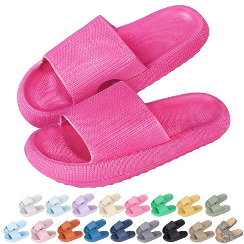 Hoomall Pantoufles Claquettes Femmes Hommes Ultra Doux Claquettes de Douche Antidérapante Confortable Chaussures Slides Eté Chaussons de Piscine Plage Maison Intérieur (Rose Rouge,36/37 EU)