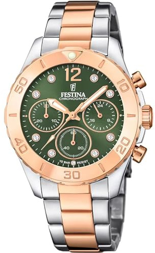 Festina Damenuhr Analog aus Edelstahl 316l Silberfarben | Quarzwerk Chronograph, Widerstandsfähiges Mineralglas, Wasserdicht 10 ATM F20605/2