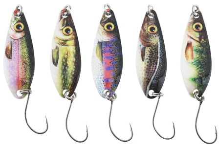 LT Easiyl Lot de 5 Leurres à Paillettes en Métal Simulé pour Pêche - Cuillères avec Hameçon Unique pour Charfish, Perche et Truite