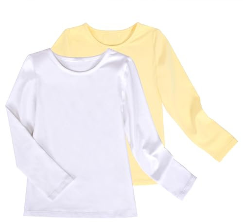 Sunny Fashion 2 Pack Girls Top Tee Shirt Base Layer Long Sleeve Cotton Casual Athletic Age 7-8 Years White Yellow