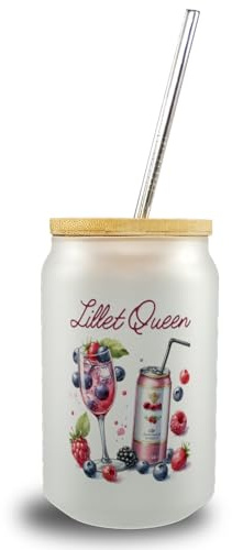 speecheese Lillet Queen Trinkglas mit Bambusdeckel Lillet Queen Trinkglas mit Bambusdeckel mit Spruch Perfekt für Wild Berry Aperitif beeriges Sommergetränk - Fruchtig und erfrischend