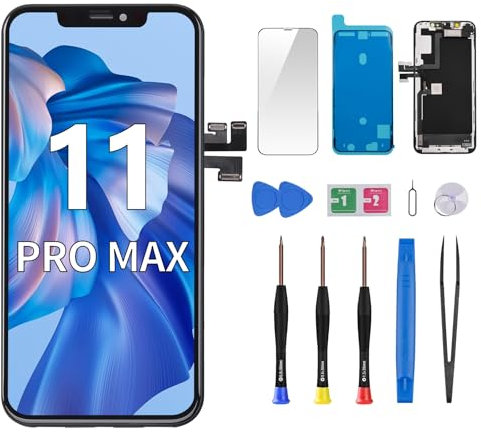 CYKJGS for iPhone 11 PRO MAX Soft OLED Screen Replacement Assembled with Earpiece Proximity Sensor 3D Touch Display Digitizer 6.5 Full Repair Tools Kit Magnetic Pads Screwdriver A2218 A2220 A2161