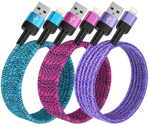 iPhone Charger Cable Fast Charger Lead,6FT 3Pack Premium Nylon USB to Lightning Cable,Lightning to USB Cable for iPhone14 Pro Max 13 12 11 Pro SE/Xs/XS Max/XR/X/8 Plus/7/6 Plus 5, i-Pad, i-Pod