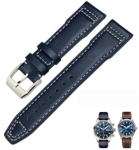 KDEGK 20 mm 21 mm 22 mm Echtleder-Armband passend für IWC Fliegeruhr IW3777 PORTOFINO Mark 18 Schwarz Blau Braun Armband Herren(Blue Pin,22mm)