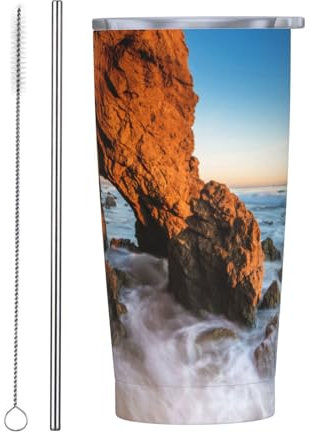 JUANYQME Becher, Edelstahl, Motiv: Beach Malibu Print, umweltfreundlich und vielseitig für Café, Büro, Auto, Sport und Zuhause