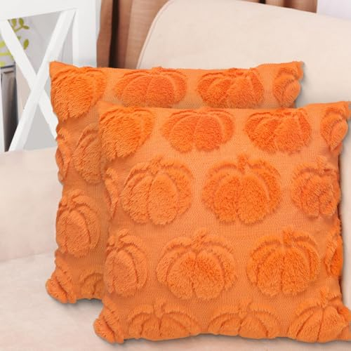 LAMEK 2 Stück Kürbis Kissenbezug 45x45 cm Herbst Kissenhülle Herbstmotiv Kissen ohne Spruch Pumpkin Dekorative Sofakissen Herbstdeko für Innen Auto Sofa Schlafzimmer Wohnzimmer