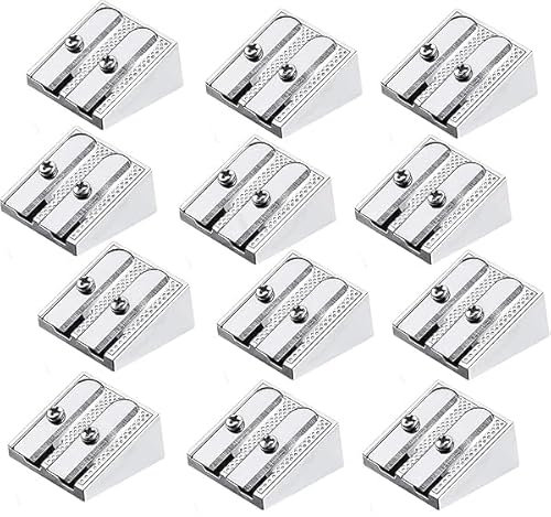 YIZWINS 12 Stück Anspitzer Mini Bleistiftspitzer Metallkeilspitzer, Doppelloch Bleistiftspitzer, Handheld Aluminiumlegierung Pencil Sharpener, Handbetriebener Bleistiftspitzer, Spitzer Klein