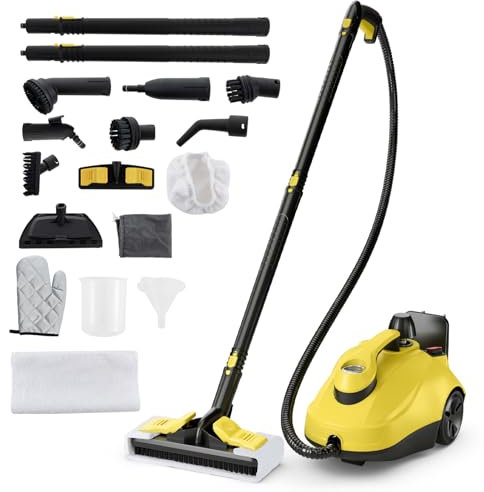 COSTWAY Nettoyeur Vapeur Portable de 2000W pour Maison, Machine à Nettoyer à Vapeur Roulante Pression Haute de 5 Bars avec Accessoires & Réservoir de 1,8 L, pour Sol Fenêtre Verre Tapis (Jaune)