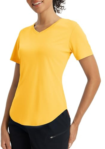 baleaf T-Shirt Damen UV Shirt V Ausschnitt Laufshirt Sportshirt Kurzarm T-Shirts UPF 50+ Schnelltrocknend Sport Oberteile