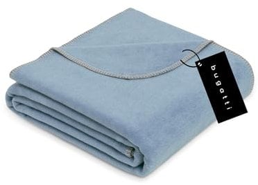 bugatti Decke 150x200 cm - Baumwollmix, Made in Germany, warm & waschbar, Kuscheldecke blau einfarbig