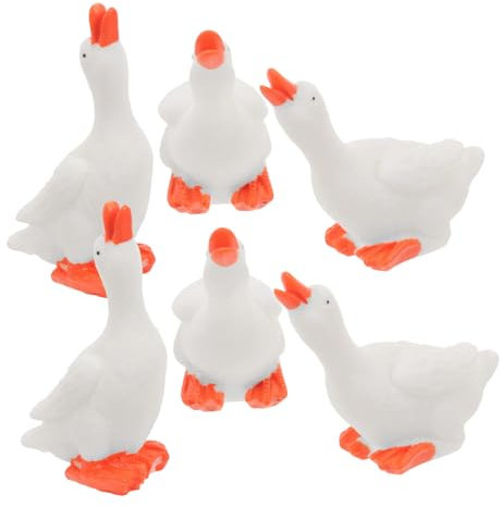 GARVALON 6St große weiße Gans Ornament Schwan Kuchen Topper Entengartenstatuen kleine Gans Animal Figures Schrankdekoration rasenkante Spielzeug Desktop-Tierdekor Gans Ornamente Harz