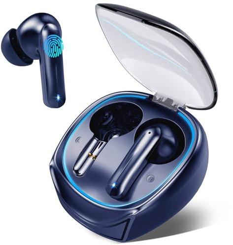 Cuffie Bluetooth 5.3, Auricolari Bluetooth Senza Fili con Stereo HiFi e 4 Mic HD, Cuffie Wireless In Ear con ENC Cancellazione del Rumore e Modalità Gioco, Cuffiette 40H IP7 Impermeabili Blu
