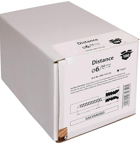 Tox Justierschrauben mit BIT zu jeder Packung - Distanzschrauben zum millimeter genauen einstellen - Abstandsschrauben - Nivellierschrauben für Holz, Packungseinheit (6x60mm)