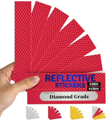 SOLNIT Realizzato in nastro riflettente di qualità diamante 983, striscia di sicurezza, DOT-C2/FMVSS108, adesivo forte, alta visibilità, rimorchi, camion (Rosso 5 cm x 20,32 cm, 6 pezzi)