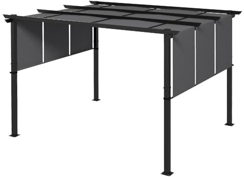 DecHome - Gazebo da Giardino Pergola 3x3.5 m con 3 Tettucci Regolabili in Acciaio e Poliestere Anti UV colore Grigio