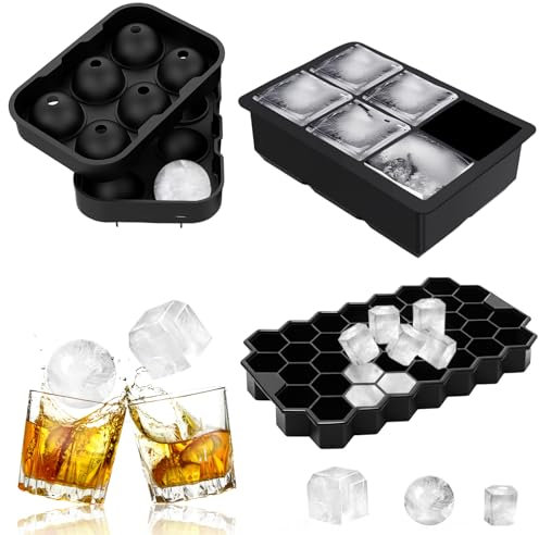 3er-Set Silikon Eiswürfelform, CIYIN Eiswürfelform mit Deckel, Wiederverwendbar Ice Cube Tray, Eisformen Silikon für Eis, Whiskey, Cocktail, Saft(Schwarz)