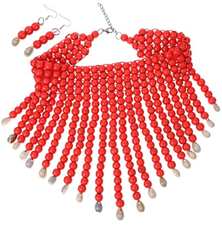 FRCOLOR 1Satz Holzperlen Halskette Mit Ohrringen Im Ethnischen Damen Schmuckset Für Besondere Anlässe