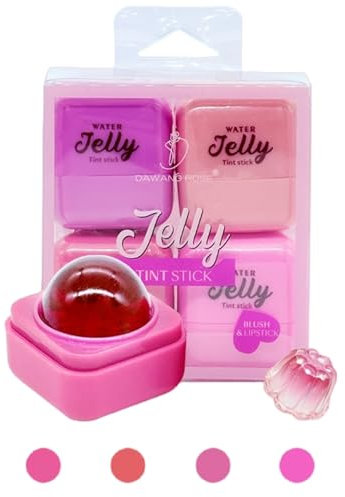 Jelly Blush Stick Set,Water Jelly Blush Tint Stick Lip & Cheek Stain,Hydrating & Bouncy Jelly Texture,4 Colors Highly Pigmented Moisturizing Lips Blush Stick for Natural Glossy Look