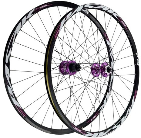 LYYCX AuroraXQ 26 27.5 29 Set Ruote MTB, Ruote per Mountain Bike Doppia Parete Lega Freno a Disco 32H Ruota Bici HG Hub Si Adatta a Pneumatici 7-12S E 1,25 -2,25(Viola,27.5)
