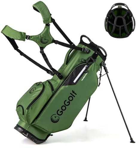 COSTWAY Golf Standtasche, Golf Bag mit 8 er Unterteilung & Regenhaube, leichte Golftasche mit 5 Taschen & Standfüßen, Pencil Bag tragbar für Herren, Damen (Grün)
