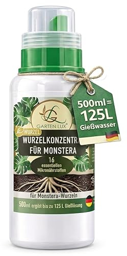 Garten Lux BIO Flüssigdünger Konzentrat für Monstera – Wurzelpflege über das Gießwasser – 500 ml ergibt 125 Liter – Mit 16 Mikronährstoffen für Monstera deliciosa, adansonii & mehr