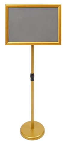 Präsentationsständer A4-Schilderhalter Ständer Infoständer Aufsteller aus Aluminiumlegierung, Bodenstehender Posterständer Verstellbarer stehender Schildhalter für Präsentation/Werbung (Gold)