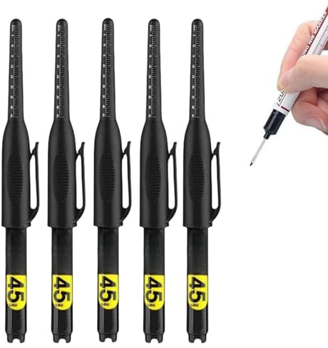 5PCS Long Nib Marker Pens,Deep Reach Markers, Long Head Deep Hole Marker Pens,Waterproof Deep Access Markers,Quick Dry Colorful Carpenter Pen,45mm Permanent Pen,Carpenter Ink Marker Pen,Black