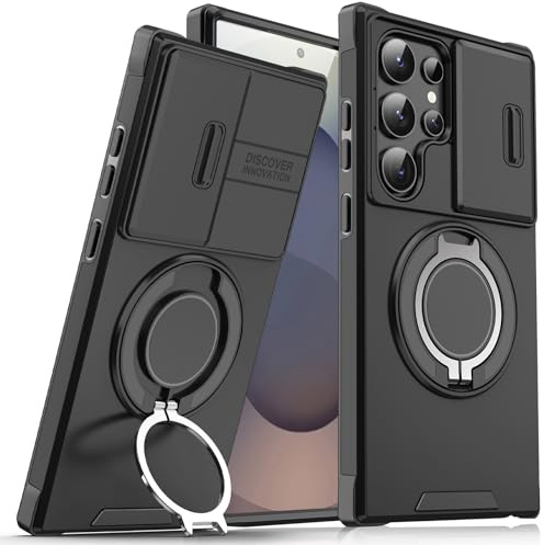für Samsung Galaxy S25 Ultra Hülle mit Mag-Safe, S25 Ultra Hülle mit Magnetisch Ring Ständer Kameraschutz Case Schutzhülle Handytasche Handyhülle für Galaxy Samsung S25 Ultra 5G (Schwarz)