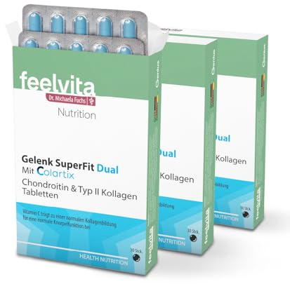 Genius Feelvita Nutrition Gelenk SuperFit Dual Tabletten - hochdosiert für normale Knochen, Knorpel und Bindegewebe sowie der normalen Kollagenbildung ohne Zusätze 90 Tabletten