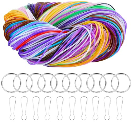 Domkan 200 Stück Scooby DOO Bänder, Scoubidou Bänder Set 20 Farben, Skubidubänder mit Keychain und Haken, Flechtschnüre für DIY Kunstwerk Handarbeit Armbänder Halskett