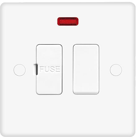 EVOGES Vector 13A Switched Fused Connection Unit with Neon Indicator, White, UK FCU Spur Switch, Screw Caps Included