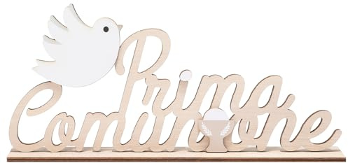 LEMESO Decorazioni Prima Comunione Centrotavola Comunione Segnaposto Legno 30x13cm con Motivo Calice Addobbi per Bamobino Bambina