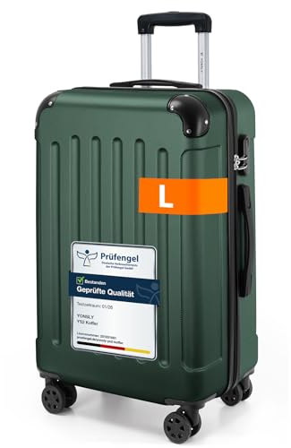 YONSLY Gepäck Suitcase Reisekoffer, Trolley Rollkoffer Handgepäck, Hartschalenreisekoffer mit 360° Lenkrollen, Zahlenschloss, Mehrstufiger Teleskopgriff (L, Dunkelgrün)