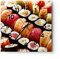 Modern Wanduhr Japan Asien Sushi Fisch 40x40cm Quadrat Groß Wand Uhr Glas Analog Zimmeruhren Küche Büro Wohnzimmer Glasuhr Wall Clock Dekoration Design Wanddekoration Küchenuhr C4AC40x40-0455